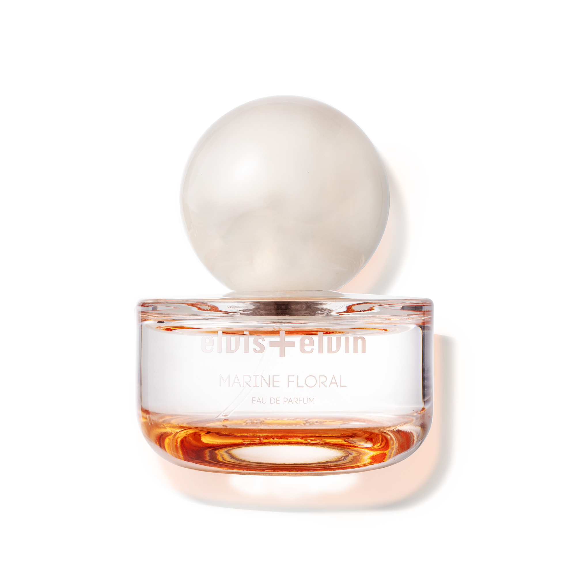 elvis+elvin Marine Floral, 50ml, Perfume bottle with a pearl cap against a white background